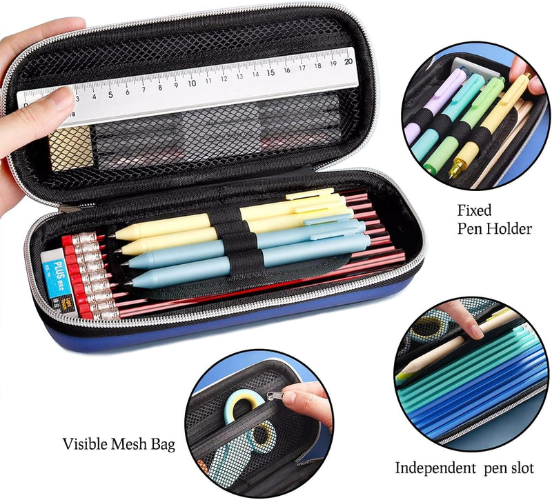 Pencil Case for Boys, 3D EVA Cartoon Space Storage Pouch Pen Holder, Pencil Case with Compartments for School Kids, Large-Capacity Storage Box, Children's Student Stationery Gift Box, Spaceship Blue