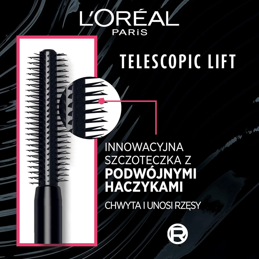 LOréal Paris , Telescopic Lift Washable Mascara, Lengthening and Volumizing Eye Makeup, Lash Lift with Up to 36HR Wear, Black