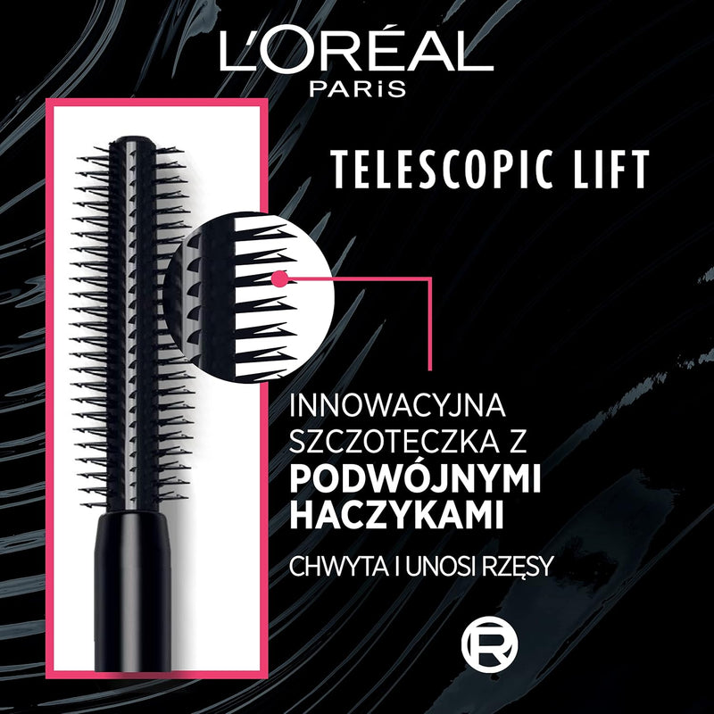 LOréal Paris , Telescopic Lift Washable Mascara, Lengthening and Volumizing Eye Makeup, Lash Lift with Up to 36HR Wear, Black - 8.4 ml Telescopic Lift