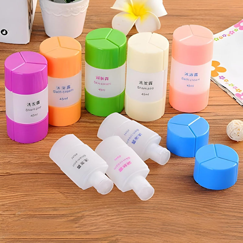 JIALTO 60 ML Refillable Shampoo Cream Lotion Storage Plastic Container Bottle, 3 in 1, Essential Travel Accessories for Women & Men, Convenient Cosmetic Organizer (3 Compartment 60 ML, Pink)