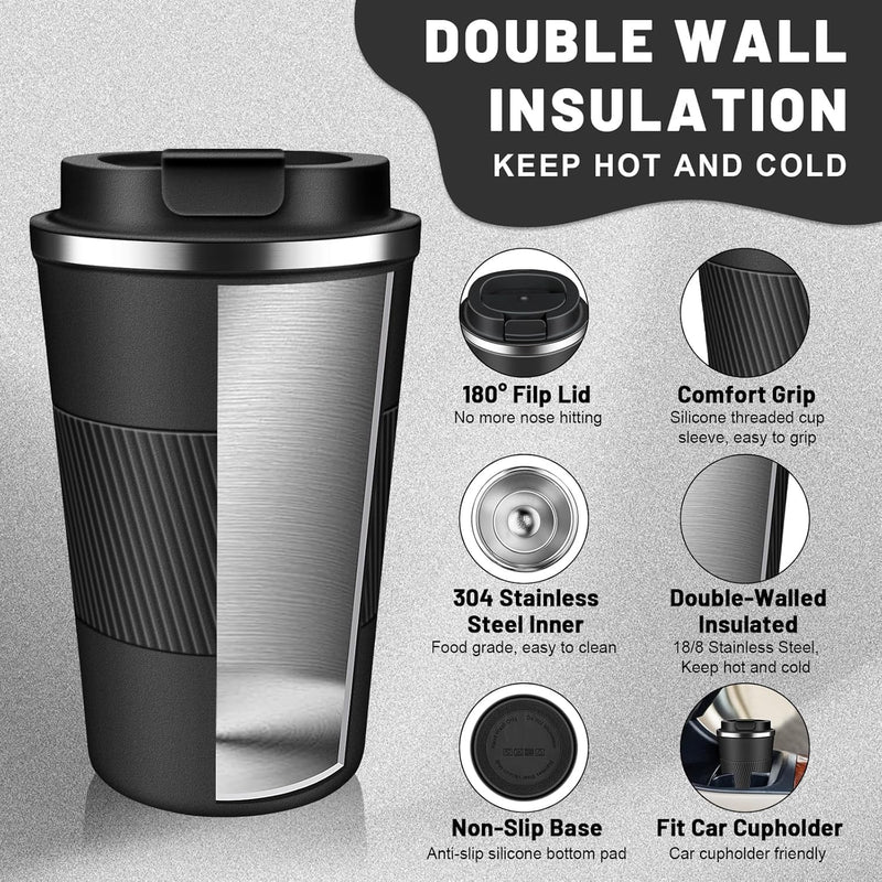 BuyOn Travel Coffee Tumbler Stainless Steel Double Wall Vacuum Hot and Iced Coffee Cup Hydro Flask Drinks Insulated Mug with Leakproof Lid for Home Office Gym Outdoor Work (WHITE, 380ML)