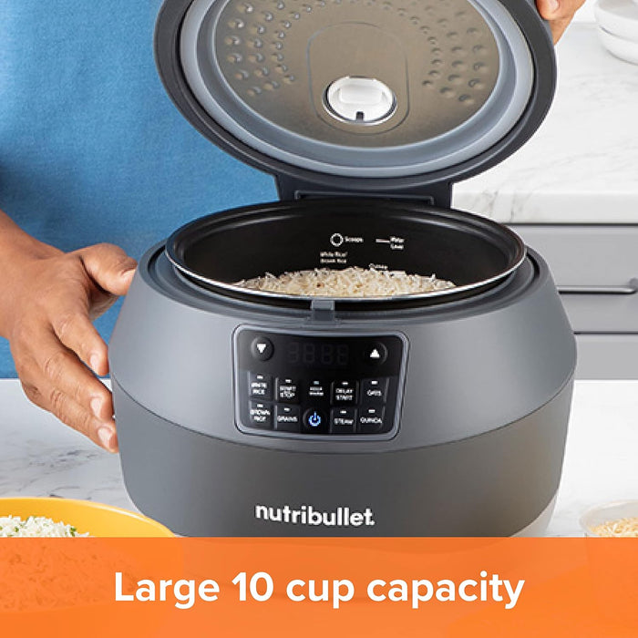 High Street TV Nutribullet EveryGrain 10 Cup Pre Programmed Rice Cooker Non Stick Removable Cooking Bowl Multiple Grain, Black, 01806