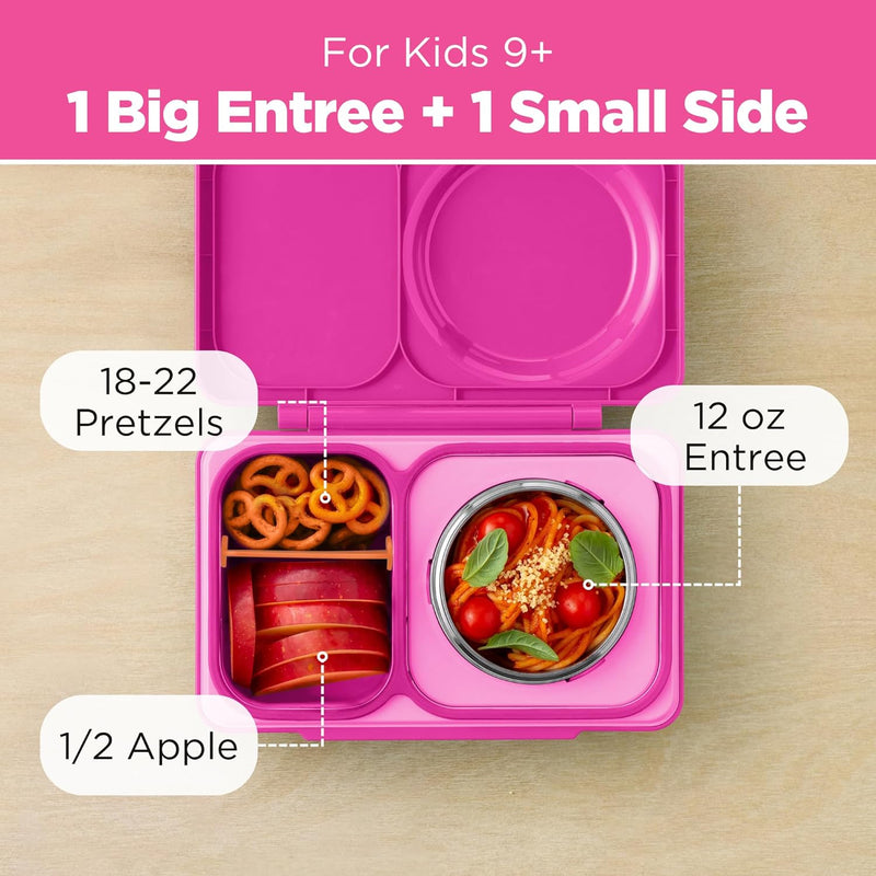 OmieBox UP bento Box for Kids Insulated Lunch Box Leak Proof Vacuum Insulated Thermal Food jar Cooler ice Pack 2 Compartments (Pop Pink)