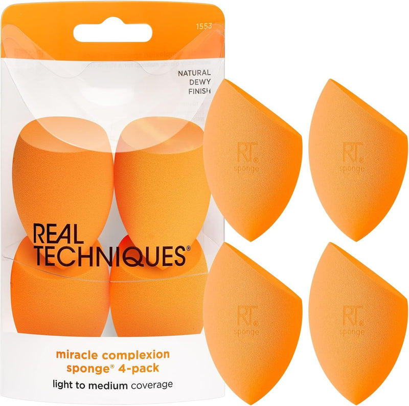 REAL TECHNIQUES The Everyday Essentials set from gives you 5 essential tools to master any look tapered, soft and fluffy bristles. Blend powder blush evenly for a smooth, natural look - Miracle Complexion Sponge, 4 Count