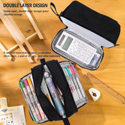 Large Capacity Pencil Case 4 Compartments, Portable Pencil Pouch Bag with Zipper and Handle, Stationery Organizer for School, College, Office, Teens, Adults, Boys and Girls, Black