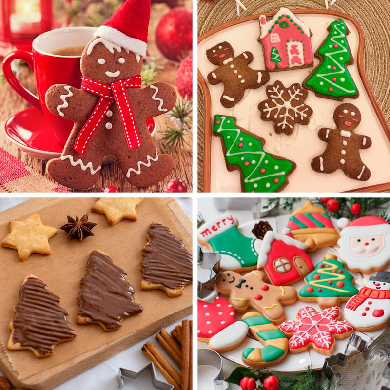 Christmas Cookie Cutters Set, 5pcs Metal Holiday Cookie Cutters for Baking - Christmas Tree, Gingerbread Man, Elk, Santa Claus and Snowman Shapes