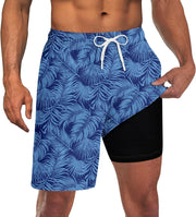 Men Swim Trunks with Compression Liner 9 Inch Long Board Shorts - A1 a Blue Deep