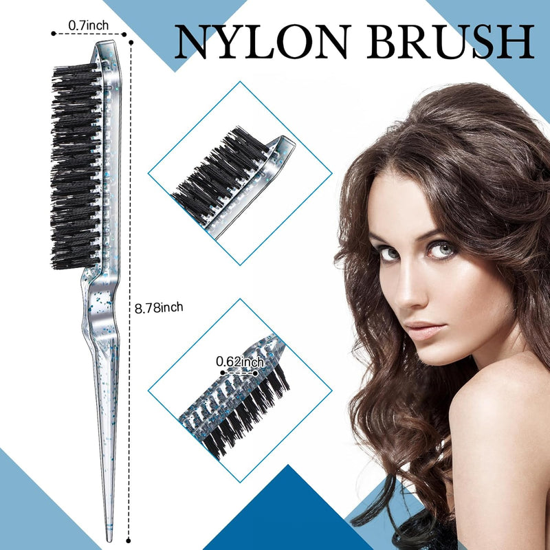 Geiserailie 3 Pcs Slick Back Hair Brush Set Bristle Brush Edge Control Teasing Comb for Women Black Hair(Black)