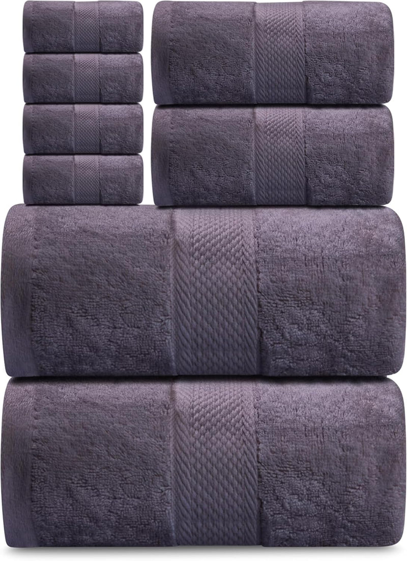 Topify Premium Cotton Towels Set | Ultra Soft Towels 600 GSM | 2 Bath Towels 2 Hand Towels 4 Washcloths | Soft Feel, Quick Dry, Highly Absorbent Durable Towels, (Charcoal, 8 Pcs Set)