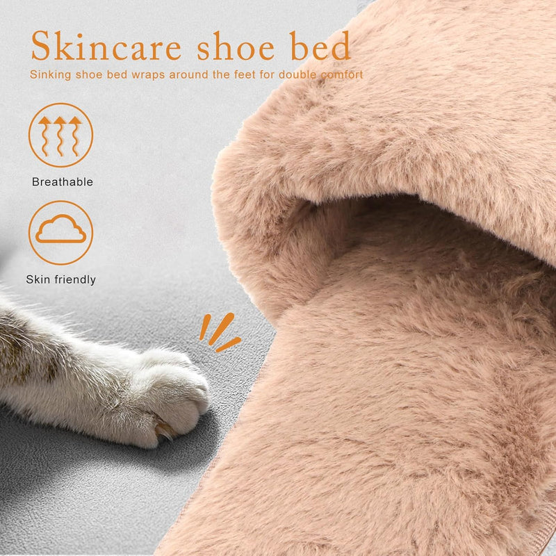 URbazaar Women‘s House Slippers Faux Fur Fashion Warm Shoes Woman Slippers Comfortable Home Furry Slippers,Lightweight Non Slip House Slippers For Cozy Indoor Outdoor