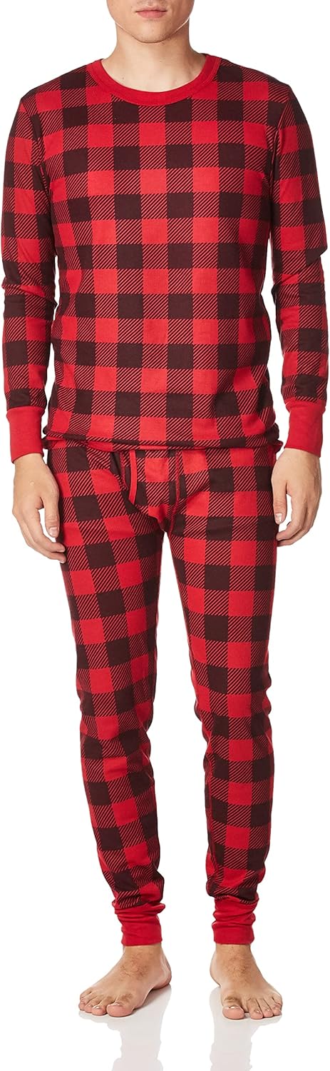 Men's Recycled Waffle Thermal Underwear Set (Top and Bottom) Pajama Set - Buffalo Plaid