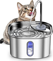 SAWA Cat Water Fountain, 3.2L/108oz Cats Fountains for Drinking, Pet Water Fountain for Cats Indoor, Automatic cat water Dispenser with 2 Flow Modes, kitty Spout Fountains for Cats Dogs - Wired Fountains Stainless Steel Square