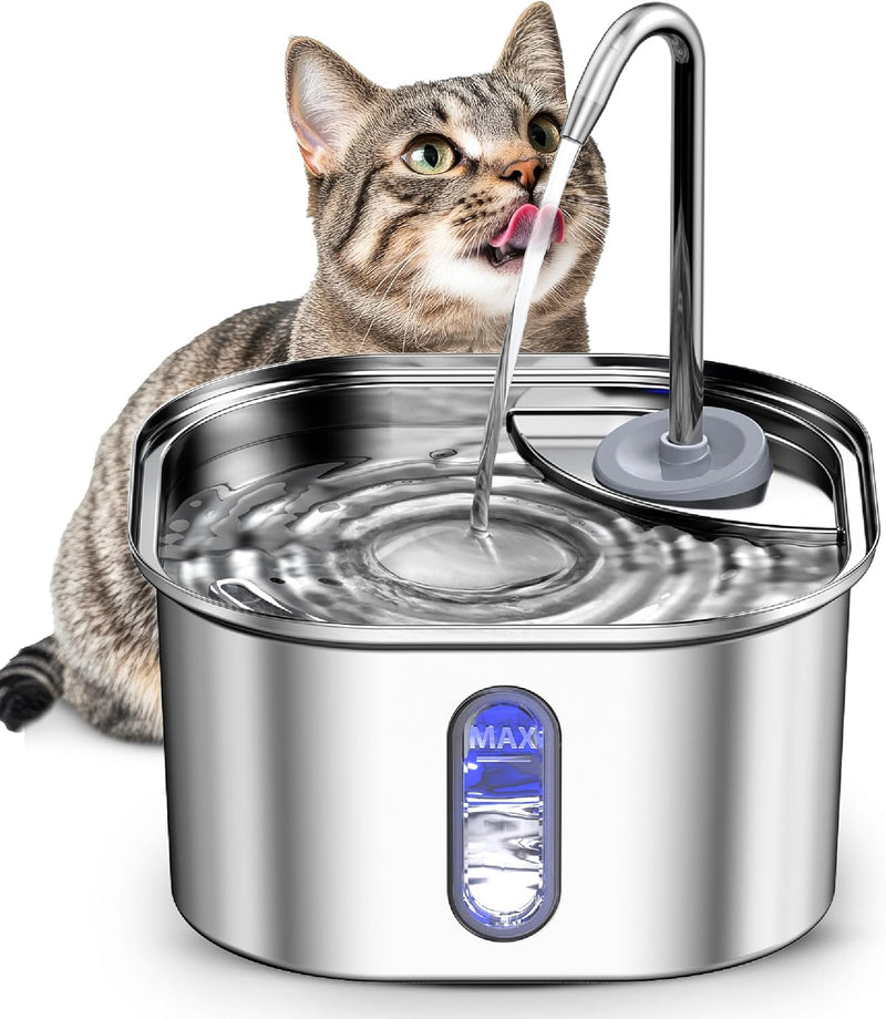 SAWA Cat Water Fountain Stainless Steel, 3.2L/108oz Cats Fountain for Drinking, Pet Water Fountain for Cats Indoor, Automatic cat Water Dispenser with 2 Flow Modes, kitty Spout fountain for Cats Dogs - Wired Fountains Stainless Steel Square