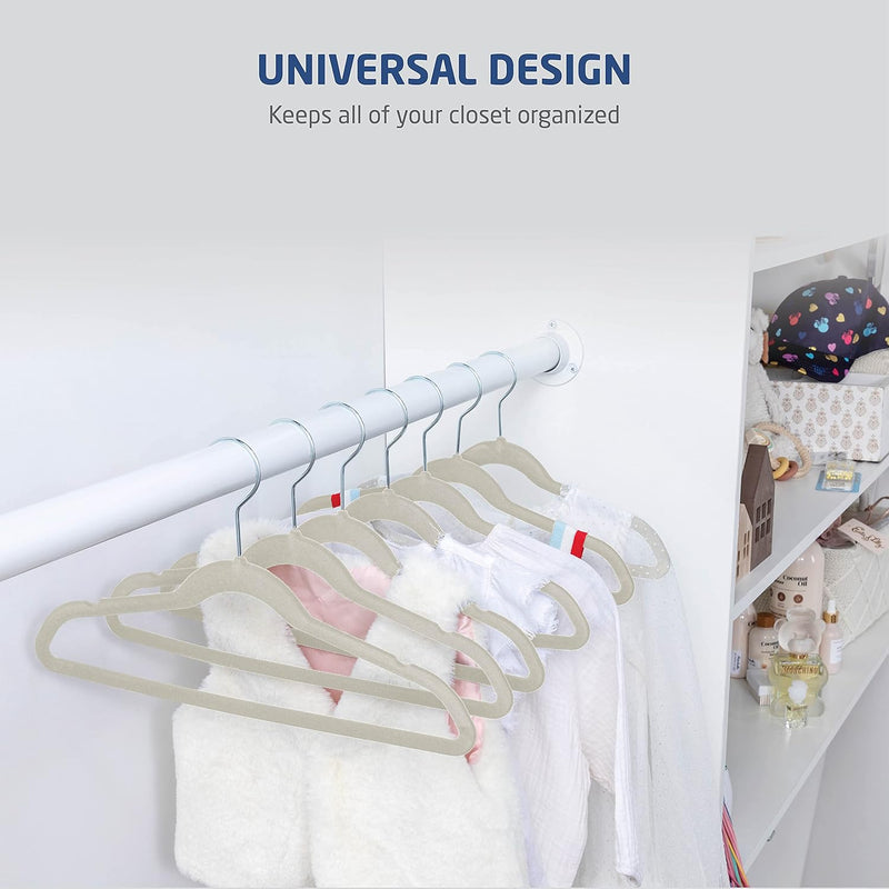 Zober Premium Quality Space Saving Kids Velvet Hangers Strong and Durable 360 Degree Chrome Swivel Hook Ultra Thin Non Slip Junior Hangers,-50 Pack Off-white ZO-VJ303…