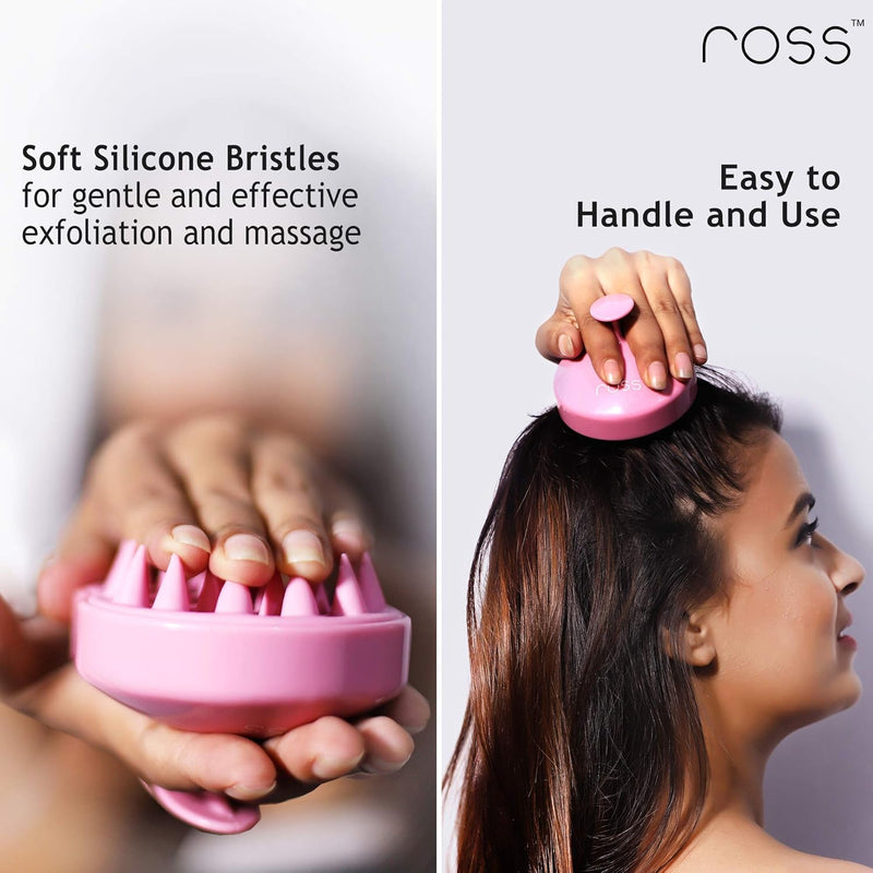 Ross Hair Scalp Massager Shampoo Brush with Soft Silicone Bristles Manual Head Massager, Pink