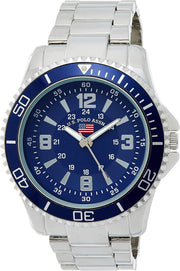 MEN'S SILVERTONE BRACELET WATCH WITH BLUE DIAL - Silver