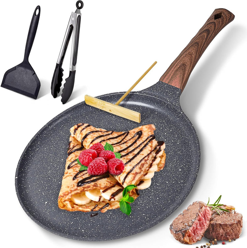 Crepe Pan, Nonstick Ceramic Dosa Tawa Pan for Pancake Omelette Tortilla Frying, Ergonomic Handle, 28 cm, Suitable for All Stoves Home Kitchen Cooking