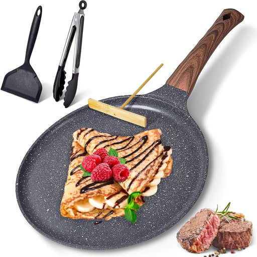 Crepe Pan, Nonstick Ceramic Dosa Tawa Pan for Pancake Omelette Tortilla Frying, Ergonomic Handle, 28 cm, Suitable for All Stoves Home Kitchen Cooking