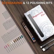 Electric Engraving Pen, Cordless Rechargeable Mini Rotary Tool with 42 Bits, Aluminum Body, Variable Speed, Portable Engraver Pen for Metal Wood Glass and Plastic, Brown