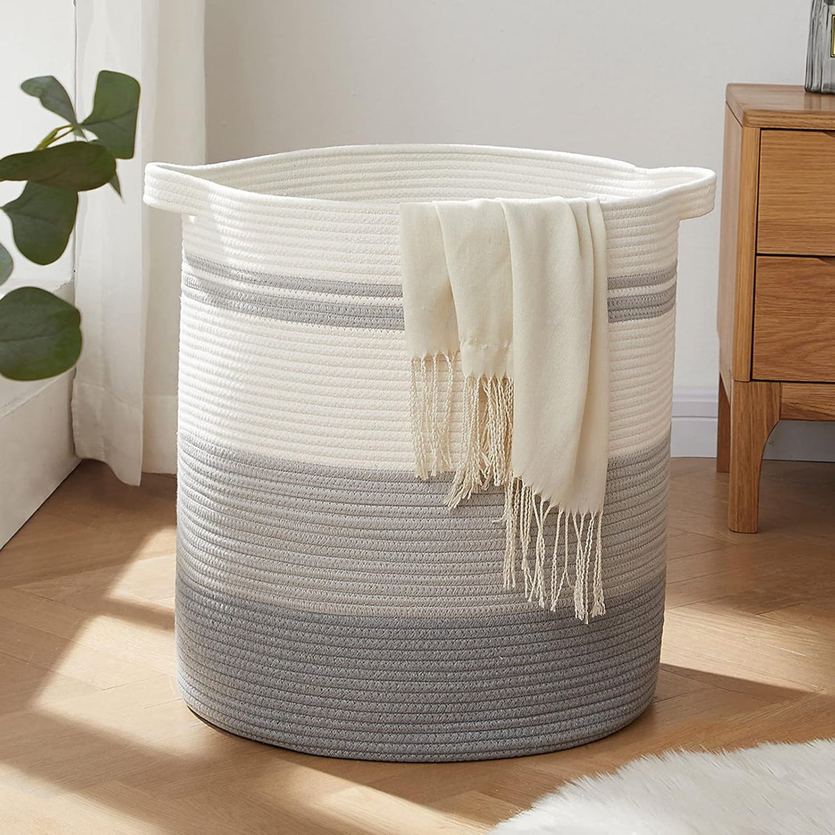 OIAHOMY 80L Laundry Hamper with Handles,Decorative Basket for Living room,Woven Storage Basket for Toys Bin,Pillows, Blankets,Clothes-20x18in-Gradient Gray – image 2