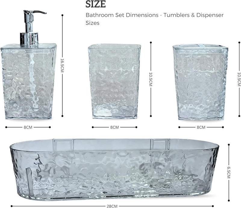FEELINGS Bathroom Accessories Set, 4-Piece with Tray, Hammered Texture, 28cm Organiser (RC-KQ0867)