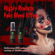 VANERIA Halloween Artificial Blood Set - Realistic & Washable Fake Blood, 50 ml Artificial Blood Spray, 50 ml Dripping Artificial Blood, Sponge, 4 Fake Scars & 4 Luminous Tattoos for Zombies, Vampires