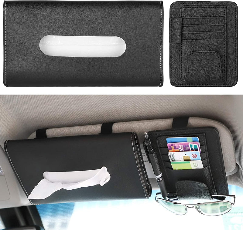 ZeeSquare Car Tissue Holder Organizer (Beige) – Compact PU Leather Tissue Box Holder for Car Sun Visor, Seatback or Dashboard – Car Accessories Interior Tissue Box Case