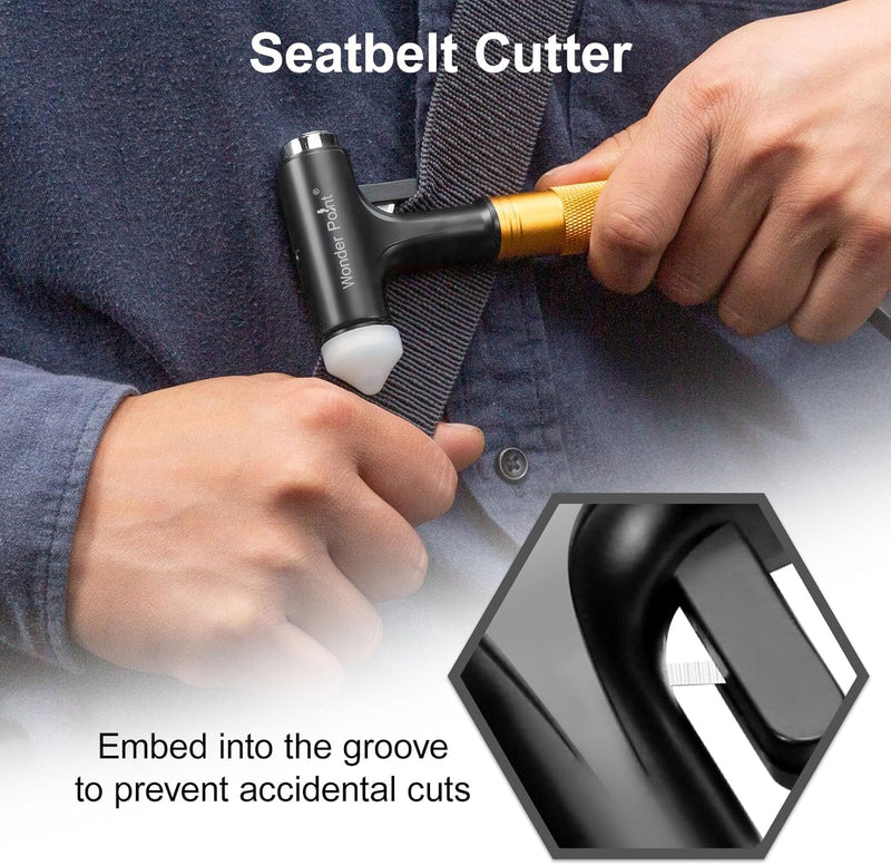 WONDER POINT Premium Car Glass Breaker with Seat Belt Cutter - Automotive Safety Hammer - Emergecy Escape Tool, Car Autoaccessory Metal Window Hammer, Vehicle Hard Aluminium Alloy Head Design