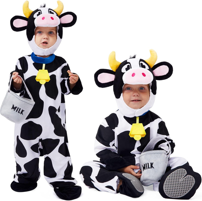Spooktacular Creations Unisex Baby Cow Costume Jumpsuit Outfit with Milking Bucket for Infant Child Boys and Girls