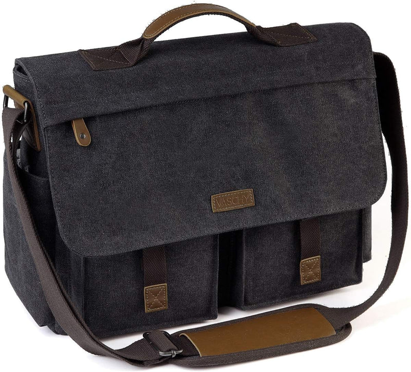 15.6 inch Laptop Shoulder Bag Vintage Waterproof Oilcloth Shoulder Bag with Padded Shoulder Strap - Grey