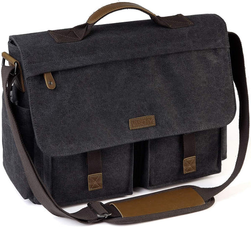 15.6 inch Laptop Shoulder Bag Vintage Waterproof Oilcloth Shoulder Bag with Padded Shoulder Strap - Grey