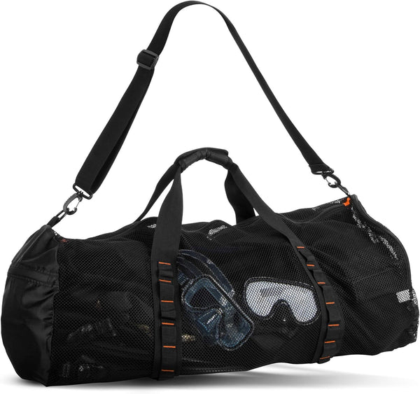 90L Large Mesh Duffle Bag for Scuba Dive or Snorkel Equipment. Best for Water Sports & Beach Activities like Swimming, Diving & Snorkeling. Perfect for Travel, Storage Swim Gym Gears & Balls