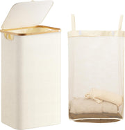 Laundry Hamper with Lid, 120L Large Laundry Basket with Bamboo Handles and Removable Inner Bag, Collapsible Dirty Clothes Hamper Laundry Bin for Bathroom, Bedroom, Dorm Laundry Room(Beige) - Beige 100 liter