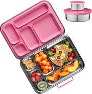 Bento Lunch Box for Kids: Leak-Resistant 304 Stainless Steel Lunch Boxs - 3-Compartments with Silicone Container - Bento Box for Ages 4-16 - for School, Picnics & Office (Pink) - Deep Pink