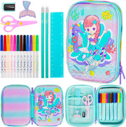 Unicorn Pencil Case Stationery Set for Kids, 3D EVA Big Capacity Cute Cartoon Pencil Pen Case Bag with Zipper Office School Storage Bag Pouch Holder Box Organizer - Mermaid