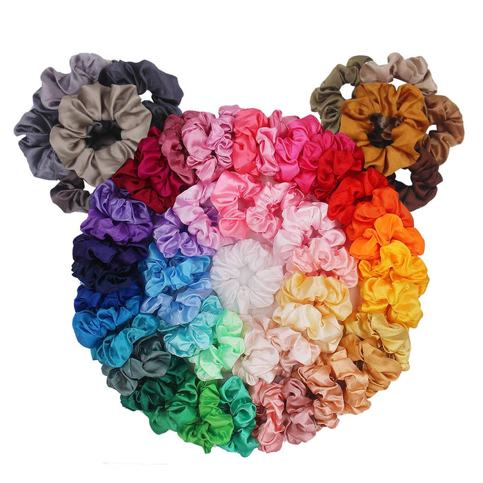 60 Pack Satin Scrunchies, BeeVines Satin Silk Scrunchies for Hair, Silky Curly Hair Ties for Women, Hair Ties Ropes for Teens, Girl's Scrunchies Pack