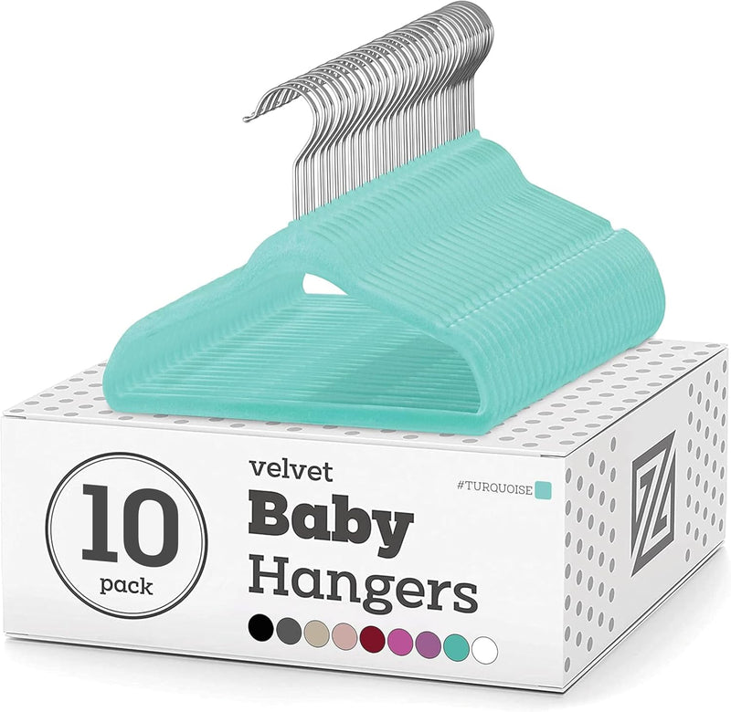 ZOBER Hangers For Baby Clothes - Chrome Swivel Hook - Non Slip Toddler Hangers for Baby and Children Clothes Space saving - Hanger for Everyday Use Set Of 10 - Pink