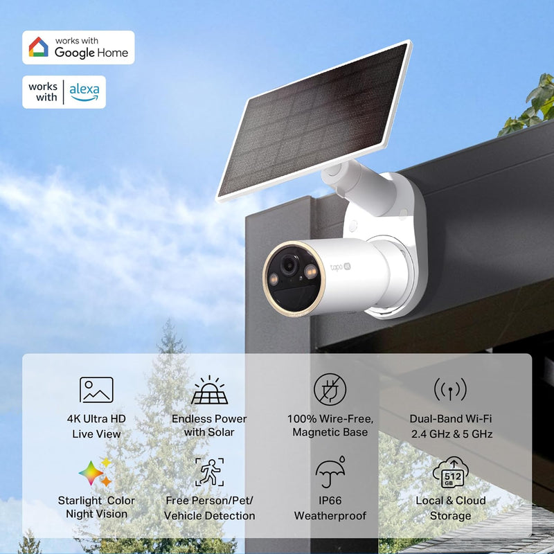 Tapo C460 Kit, 4K-8MP Dual-Band Solar-Powered Security Camera Kit, Free AI Detection-Person, Pet & Vehicle, Starlight Color Night Vision, Solar Power, Wire-Free, Installs Almost Anywhere - 8 MP -Tapo C460 KIT