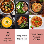 1000W 7-in-1 Electric Pressure Cooker, Steamer 6L Digital Multicooker Stainless Steel/Black 14 Cooking Modes, Automatic Keep Warm & 24 Hours Preset Function 2 Years Warranty