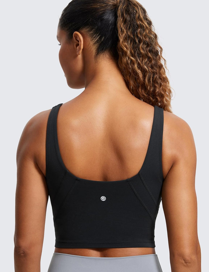 CRZ YOGA Butterluxe Womens V Neck Longline Sports Bra - Padded Workout Crop Tank Top with Built in Bra