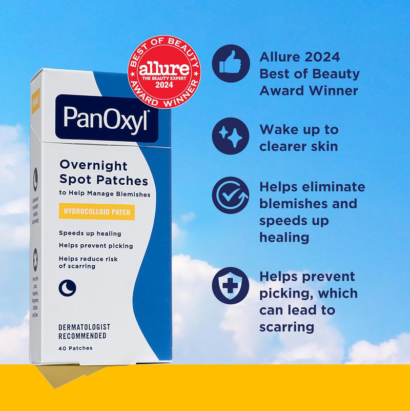PanOxyl PM Overnight Spot Patches, Advanced Hydrocolloid Healing Technology, Fragrance Free, 40 Count