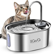 SAWA Cat Water Fountain Stainless Steel, 3.2L/108oz Cats Fountain for Drinking, Pet Water Fountain for Cats Indoor, Automatic cat Water Dispenser with 2 Flow Modes, kitty Spout fountain for Cats Dogs - Wired Fountains Stainless Steel Elliptical