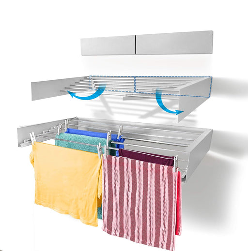 Step Up Laundry Drying Rack, Wall Mounted, Retractable Clothes Drying Rack, 60lbs Capacity, 20 Linear Ft, with Wall Template and Long Screwdriver Bit (40" White)