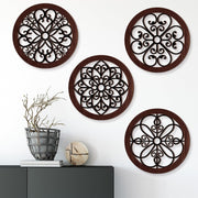 Yulejo 4 Pcs Thicken Rustic Wall Decor Farmhouse Wall Art Wooden Hollow Carved Design Decor Rustic Round Wall Art for Living Room Bedroom Hallway Decor Kitchen Wall (Black, Brown,9.8 x 9.8 Inch)