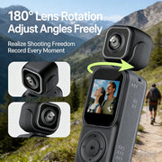 Angju 4K Pocket Vlogging Camera with Dual Screen & 3-Axis Gimbal Stabilizer, Handheld Portable Video Camera with WiFi, Face Tracking, 270 Rotation & 64GB SD Card