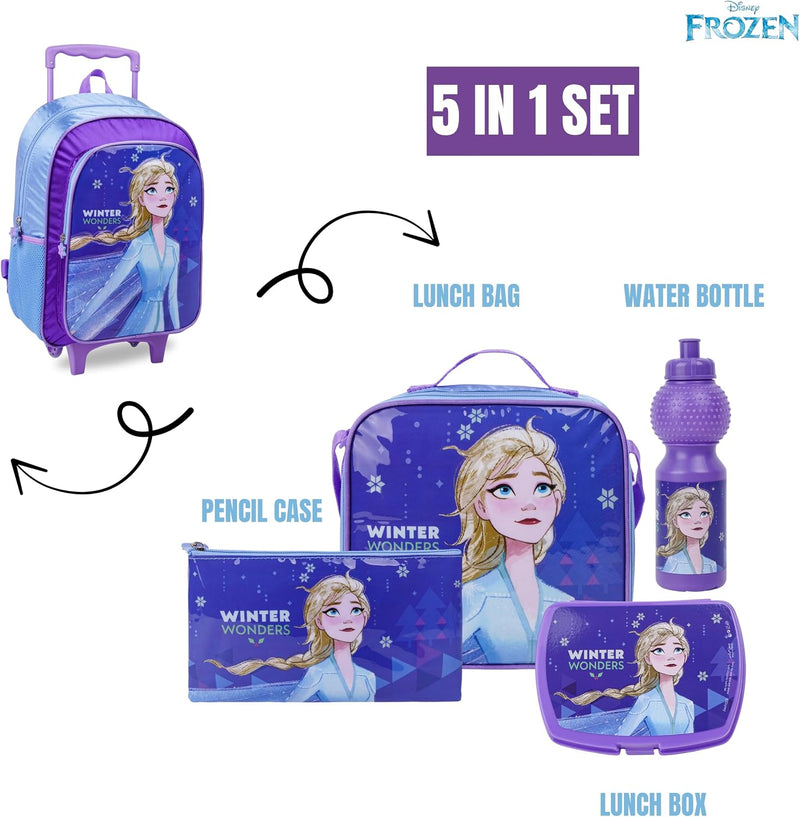 Frozen Winter Wonders 5In1 Backpack Set 16" I Trolley I Lunch Bag I Water Bottle I Pencil Case I Lunch Box I Packaging