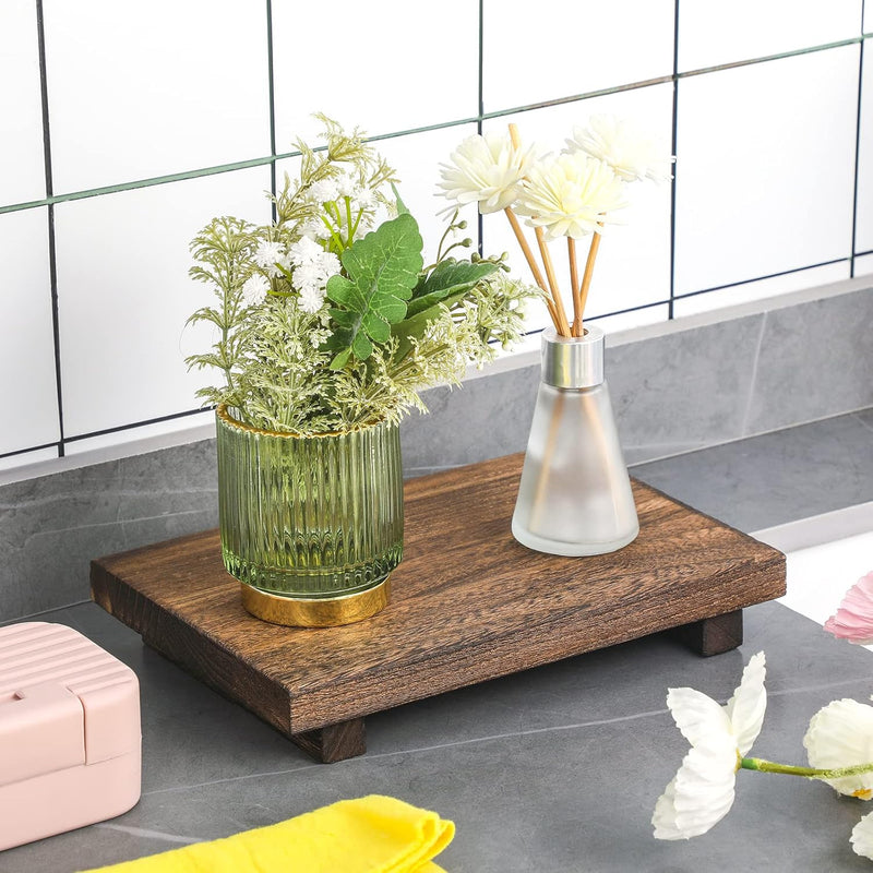Nuogo Wood Riser Tray Soap, Stand Soap Tray for Kitchen Sink, Wood Pedestal for Kitchen Counter Sink Stand Decorative Rustic Bathroom Dishes for Plant Bottles Candles Display (Natural, 9 x 6 Inch)