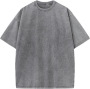 Mens Cotton T-Shirt, Oversized, Unisex, Short-Sleeved, Casual, Loose Fit, Washed, Solid Color - A-grey