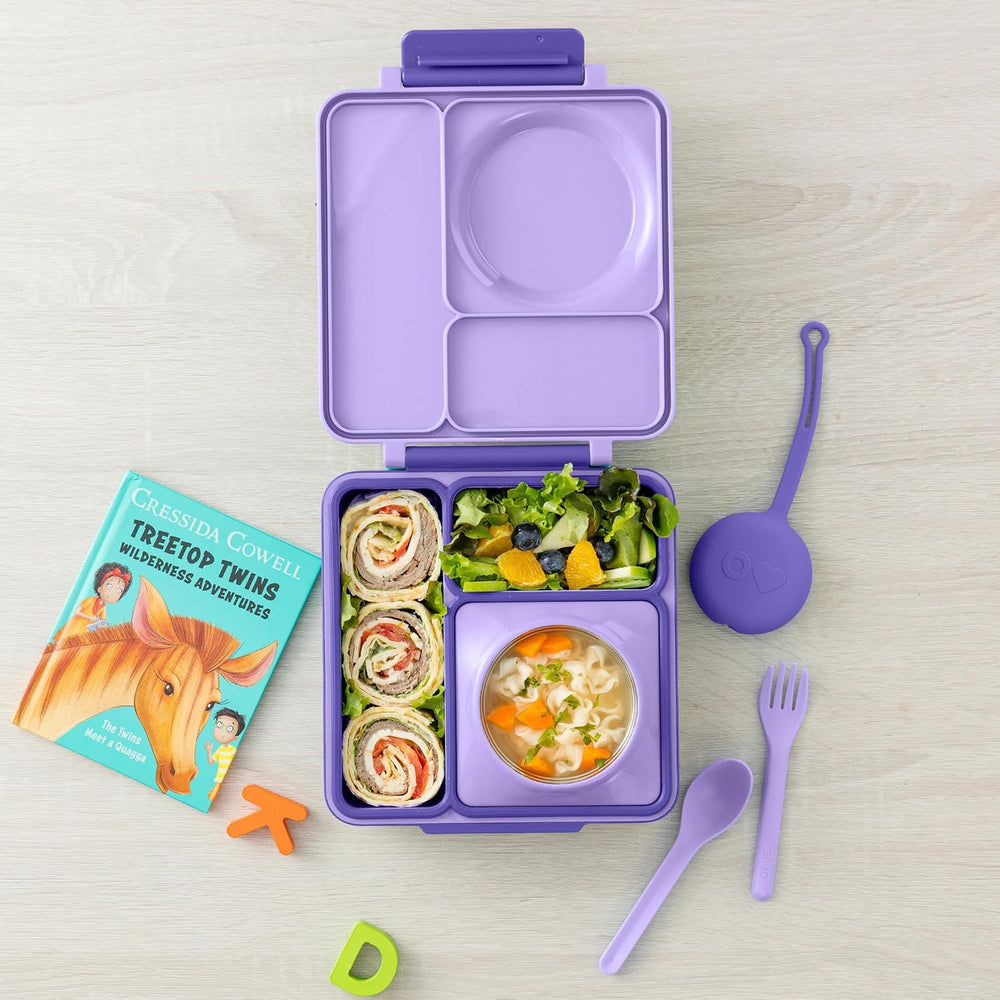 OmieBox Kids Utensils Set with Case - 2 Piece Plastic, Reusable Fork and Spoon Silverware with Pod for Kids (Lilac)