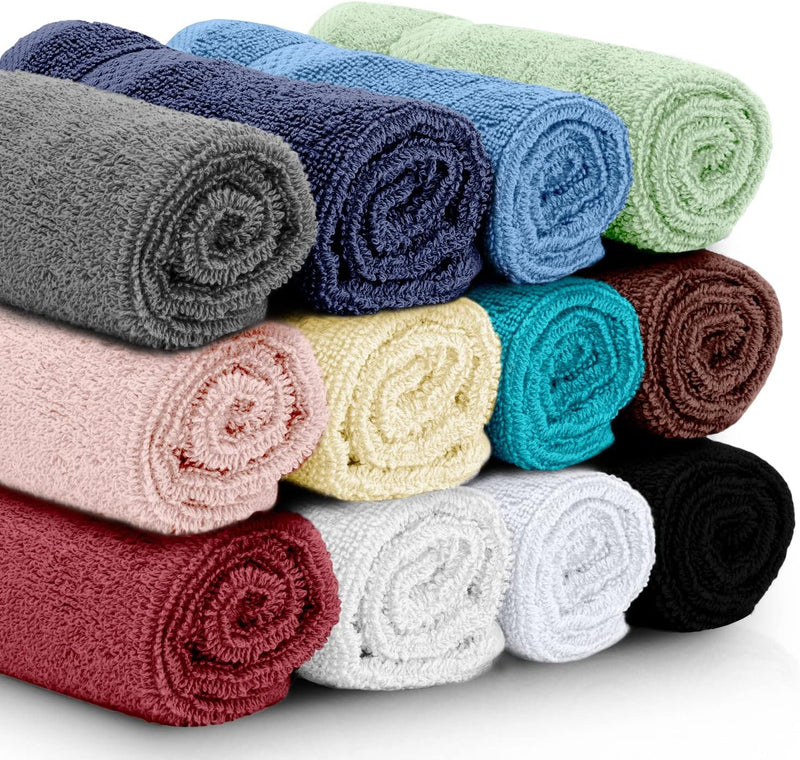 White Classic Luxury Cotton Washcloths - Small Hotel Spa Bathroom Face Towel | 12 Pack |
